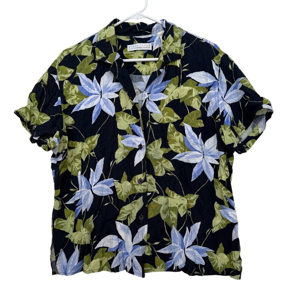 Vintage Liz Claiborne Womens Tropical Floral Rayon Button Up Shirt Size L Resort